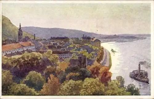 Künstler Ak Schmidt, R., Hainburg an der Donau Niederösterreich, Panorama, Dampfer