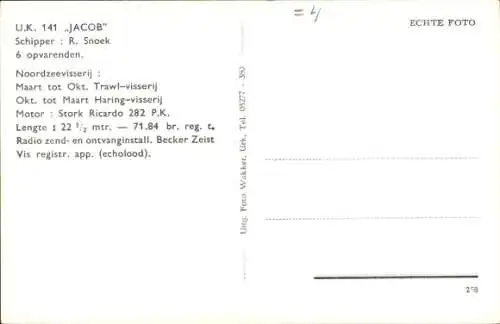 Ak Schleppschiff U.K. 141 Jakob