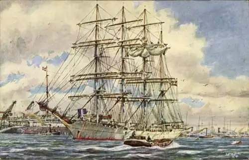 Künstler Ak Segelschiff im Hafen, Nationale Vereinigung Das segelnde Schulschiff