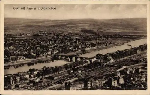 Ak Trier an der Mosel, Kaserne, Moselbrücke, Panorama