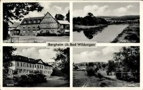 Ak Bergheim Edertal in Nordhessen, Gasthaus zum Edersee, Schloss