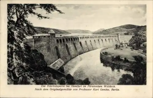 Ak Waldeck am Edersee Hessen, Edertalsperre, Hemfurt, Orginalgemälde Prof. Karl Oenike