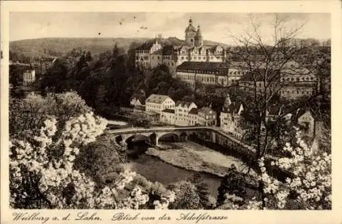 Ak Weilburg an der Lahn Hessen, Teilansicht, Adolfstraße, Brücke, Türme