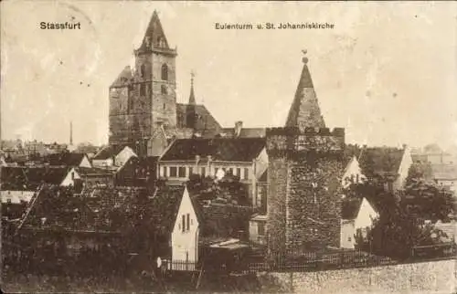 Ak Stassfurt im Salzlandkreis, Eulenturm, St. Johanniskirche