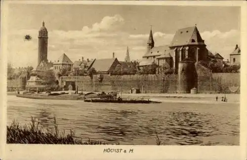 Ak Höchst Frankfurt am Main, Teilansicht, Anleger, Kirche, Turm