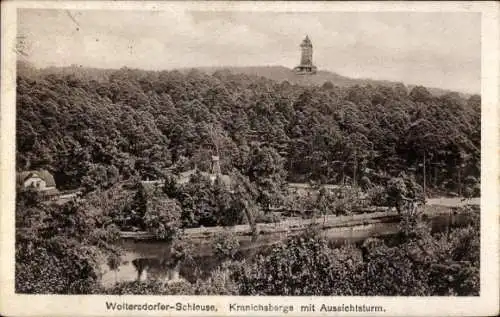 Ak Woltersdorf bei Berlin, Woltersdorfer Schleuse, Kranichsberge, Aussichtsturm