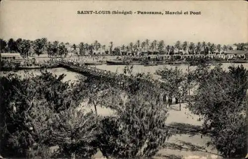 Ak Saint Louis Senegal, Panorama, Brücke, Markt