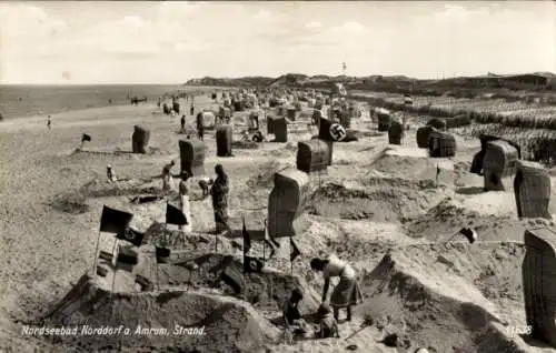 Ak Norddorf auf Amrum Nordfriesland, Strand, Strandkörbe, Dünen, Badegäste