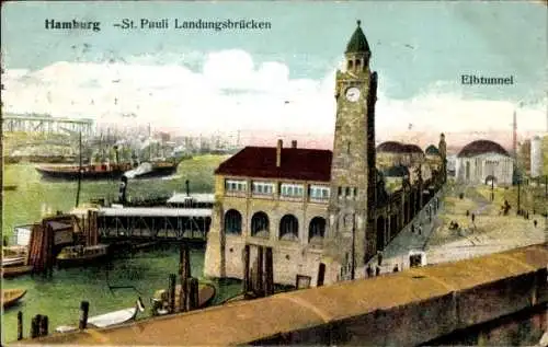 Ak Hamburg Mitte St. Pauli, Landungsbrücken, Elbtunnel
