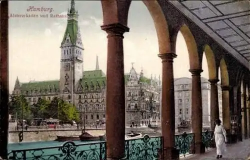 Ak Hamburg Mitte Neustadt, Alsterarkaden, Rathaus