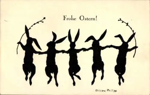 Scherenschnitt Künstler Ak Philipp, F., Glückwunsch Ostern, Osterhasen, Weidenkätzchen