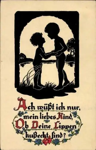 Scherenschnitt Künstler Ak Klein, M., Kinder, Liebespaar, Auch wüßt ich nur, mein liebes Kind...