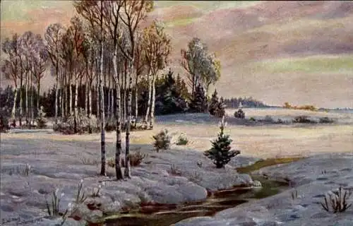 Künstler Ak Wittorf, Eugen, Kurland Lettland, Winterstimmung am Pirternbach, 1917, 1. WK