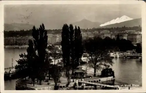 Ak Genf Genf Schweiz, Ile JJ Rousseau und Mont Blanc