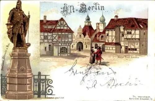 Litho Berlin, Gewerbeausstellung 1896, Markgraf Albrecht der Bär, Kleine Post Straße