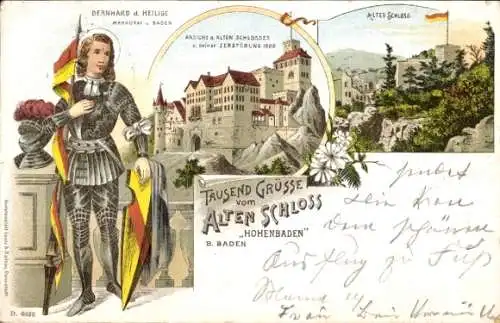 Litho Baden Baden im Stadtkreis Baden Württemberg, Bernhard der Heilige Markgraf von Baden, Schloss