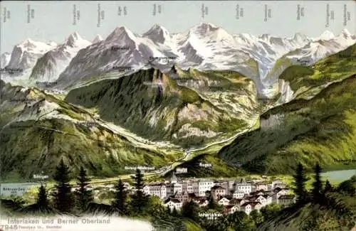 Ak Interlaken Kanton Bern, Panorama, Berner Oberland, Eiger, Wengen, Mönch