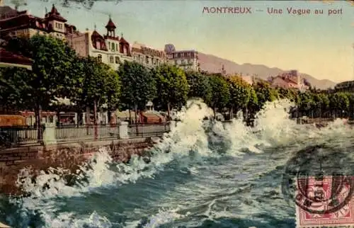 Ak Montreux Les Avants Kt. Waadt Schweiz, Une Vague au port, Promenade