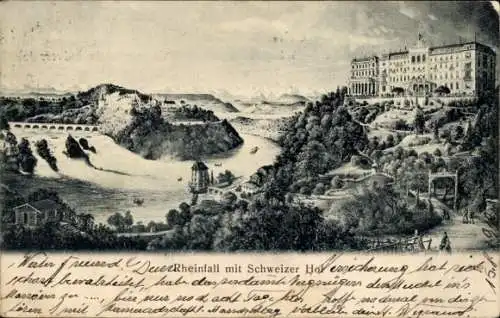 Ak Rheinfall Kanton Schaffhausen, Rheinfall mit Schweizer Hof