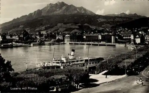 Ak Luzern Stadt Schweiz, Blick auf die Stadt mit See und Pilatus