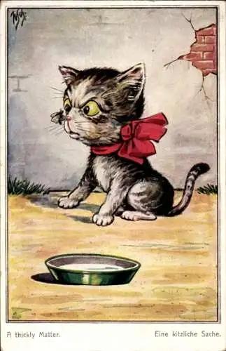 Künstler Ak Scheuermann, W., Katze, Fliege, Eine kitzliche Sache