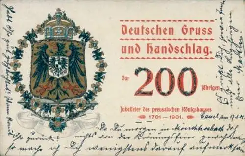 Glitzer Wappen Litho 200-jährige Jubelfeier des preuß. Königshauses 1901