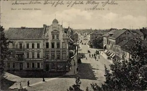 Ak Gussew Gumbinnen Ostpreußen, Darkehmer Straße, Markt