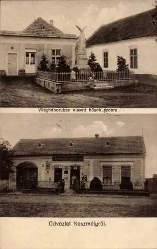 Ak Neszmély Ungarn, Denkmal, Geschäft