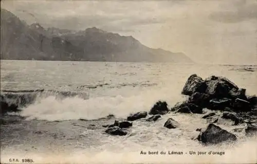 Ak Kanton Waadt, Lac Léman, Blick aus der Region Vevey-Montreux nach dem rechten Ufer (Hochsavoyen)