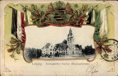Präge Wappen Ak Leipzig in Sachsen, Zoologischer Garten, Hauptgebäude