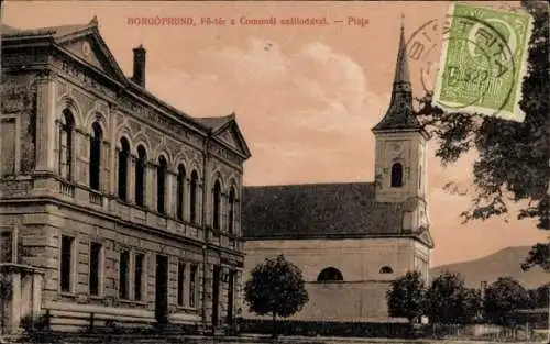 Ak Borgoprund Siebenbürgen Rumänien, Kirche, Platz