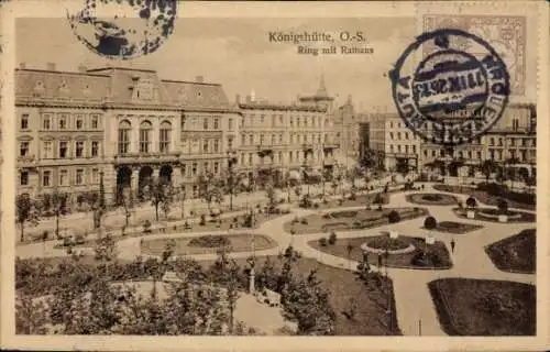 Ak Królewska Huta Chorzów Königshütte Schlesien, Ring mit Rathaus