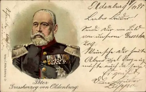Litho Großherzog Peter II. von Oldenburg in Uniform