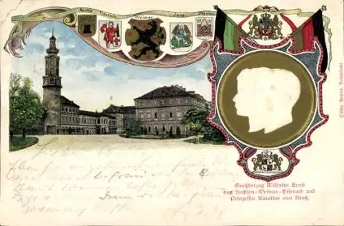 Präge Wappen Ak Weimar in Thüringen, Großherzogliches Schloss, Apolda, Eisenach, Jena, Ilmenau