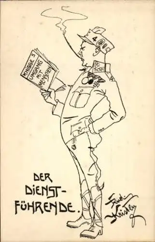 Künstler Ak Kristen, Rud., Deutschmeister Witwen-Stiftung, Der Dienstführende, Knigge