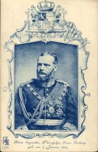 Passepartout Wappen Ak Thronfolger Prinz Ludwig von Bayern