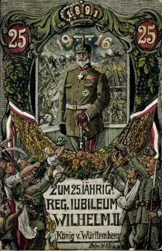 Künstler Ak Kern, W., Zum 25.jährigen Regierungs-Jubiläum von Wilhelm II., König von Württemberg