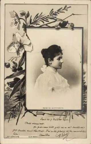 Passepartout Ak Charlotte zu Schaumburg-Lippe, Letzte Königin von Württemberg, Portrait