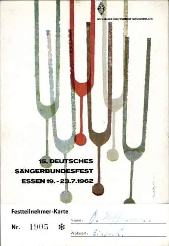 Ak Essen im Ruhrgebiet, Festteilnehmer-Karte 15. Deutsches Sängerbundfest 1962