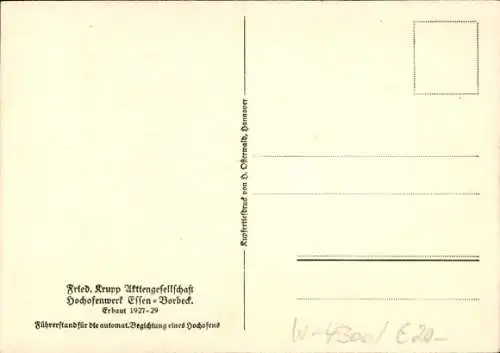 Ak Borbeck Essen im Ruhrgebiet, Hochofenwerk, Führerstand