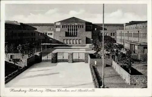 Ak Hamburg Harburg, Höhere Schulen mit Stadthalle