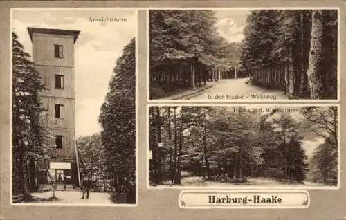 Ak Hamburg Harburg Haake, Aussichtsturm, Waldweg, Fahrrad