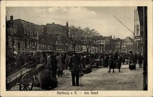 Ak Hamburg Harburg, Am Sand, Personen, Handkarren, Körbe