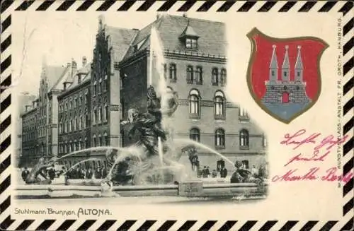 Wappen Ak Hamburg Altona, Stuhlmann Brunnen