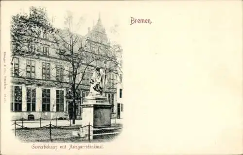 Ak Hansestadt Bremen, Gewerbehaus, Ansgarridenkmal