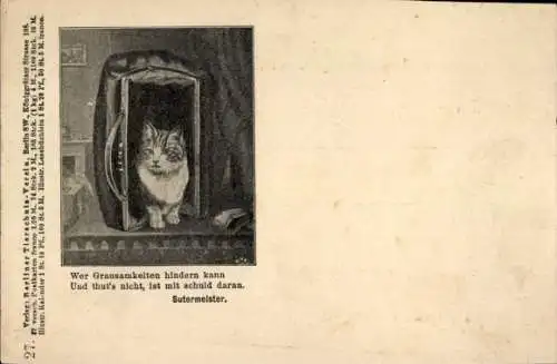 Litho Katze in einer Handtasche, Portrait