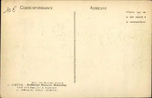Ak Dieppe Seine-Maritime, Auberge Maison Blanche, einer der Speisesäle