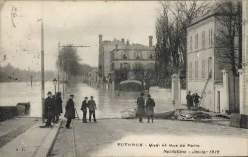 Ak Puteaux Hauts de Seine, Quai und Rue de Paris, Überschwemmung 1910