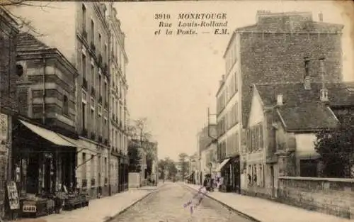 Ak Montrouge Hauts de Seine, Rue Louis Rolland und das Postamt