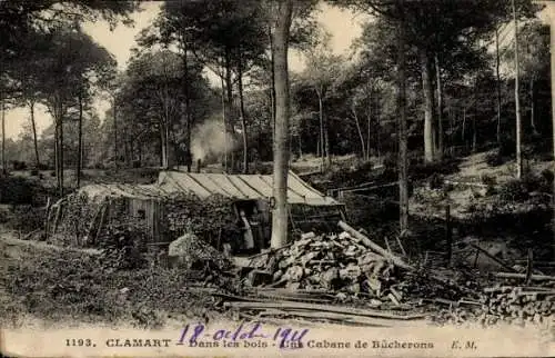 Ak Clamart Hauts de Seine, Im Wald eine Holzfällerhütte
